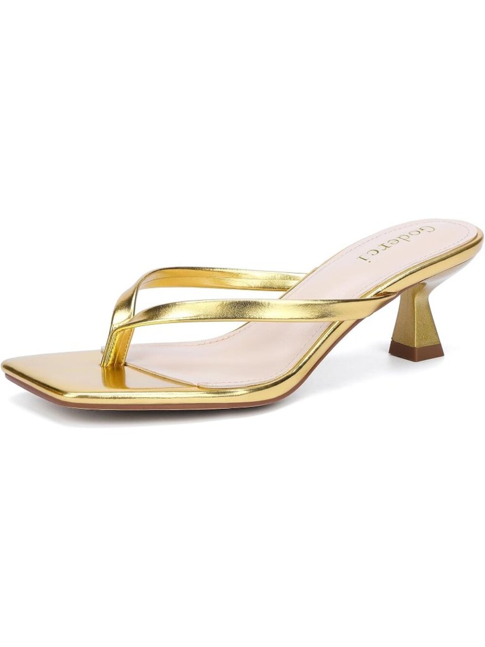 Women's Golden Square Open Toe Slip On Kitten Flip Flop Thong Low Heel Sandal